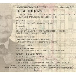 Diescher József halálának 145. évfordulója és az építész sírjának felújítása alkalmából tartandó megemlékezés